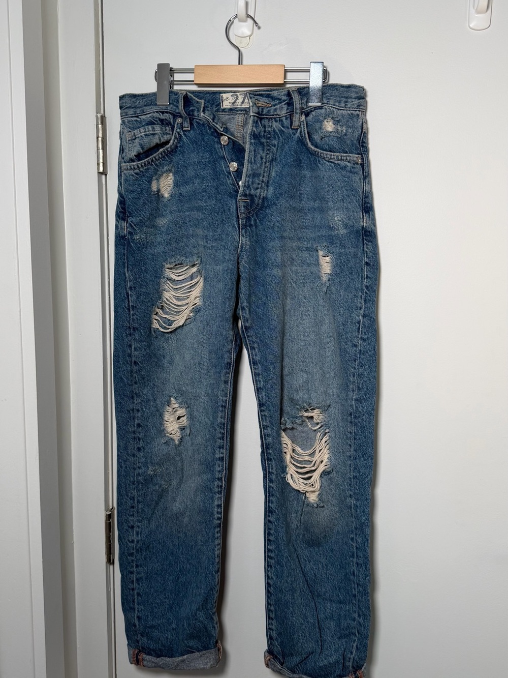 We The Free Medium Blue Ripped Straight Leg Jeans